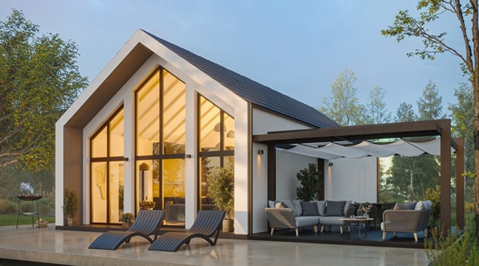 Sleek modern barn homes with floor-to-ceiling windows and outdoor terraces.